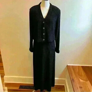 Vintage Jeffery & Dara Black Formal Stretchy Maxi Dress With Jacket Size L